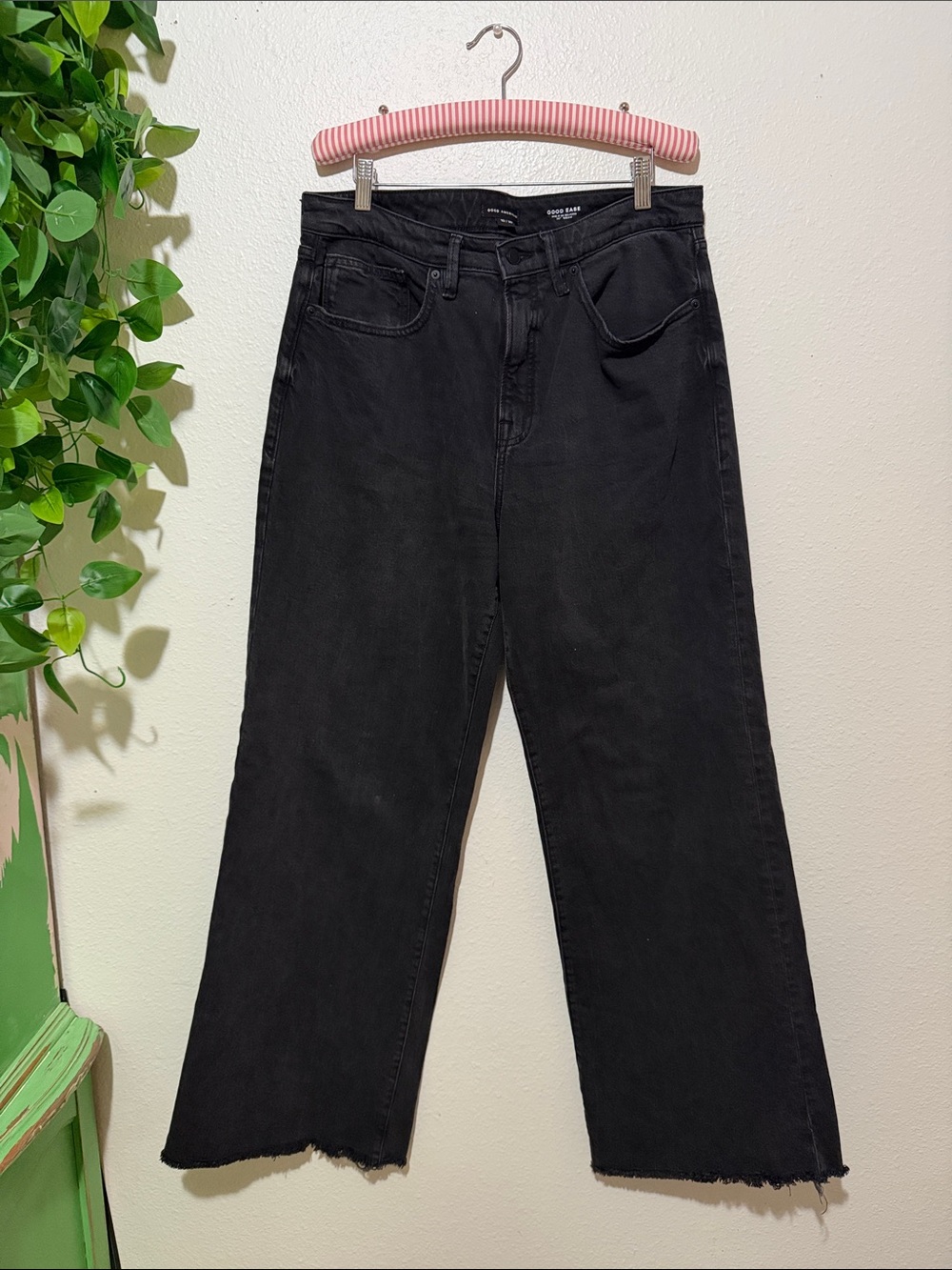 Good American Good Ease Mid Rise Relaxed Jeans 10 Black GRWL384B-K324 Wide Leg